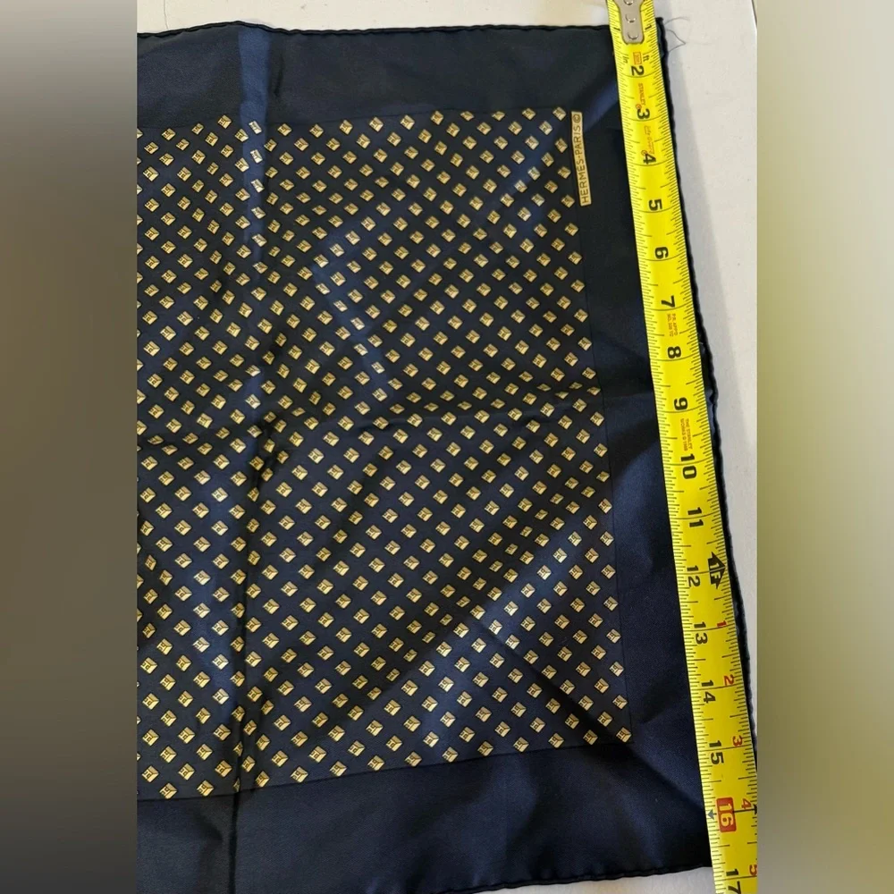 Neiman Marcus Navy and Gold Silk Square Scarf